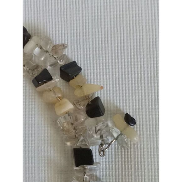 Black and Beige Faux Sea Glass Beaded Shards Memory Wire Choker Style Necklace - Picture 3 of 7